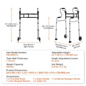 folding walker on wheels, 3 in 1 stand assist folding walkers with adjustable height and width, lightweight aluminum | front wheeled mobility aid for elderly handicapped disabled, up to 350lbs