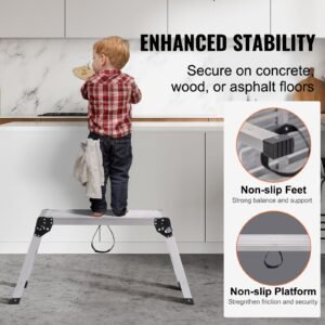 folding work platform, 330 lbs load capacity, aluminum drywall stool ladder, heavy duty work bench w/ non slip feet, ideal for washing vehicles, cleaning, painting, decorating