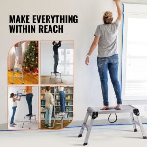 folding work platform, 330 lbs load capacity, aluminum drywall stool ladder, heavy duty work bench w/ non slip feet, ideal for washing vehicles, cleaning, painting, decorating