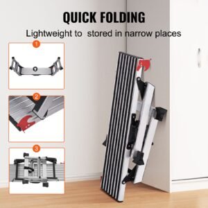 folding work platform, 660 lbs load capacity, aluminum drywall stool ladder, heavy duty work bench w/ non slip feet, ideal for washing vehicles, cleaning, painting, decorating