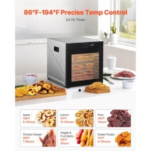 food dehydrator machine, 10 stainless steel trays, 1000w electric food dryer with adjustable temperature & 24 hour timer, freeze dryer for jerky, meat, fruit, vegetables, herbs, dog treats