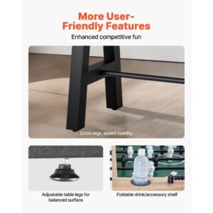 foosball table, 55 inch standard size table, indoor full size foosball tables for home, family, and game room, durable soccer set, includes 4 balls, score keeper, and 2 cup holders