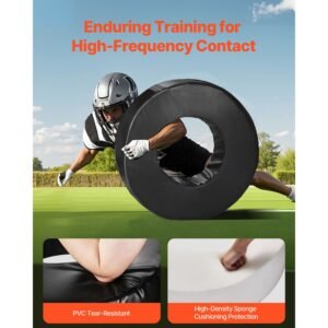 football tackle wheel, football tackling dummy, waterproof pvc and high density sponge tackle ring, dummies training equipment with straps, for blocking, hitting drills and practice, black, 1pcs