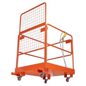 Forklift Safety Cage, 36.2 x 41.1 Inch, Forklift Man Basket with 4 Wheels, 1200 lbs Capacity, Heavy Duty Work Platform Collapsible Lift Basket, Safety Harness, for Aerial Work Lifting Loader