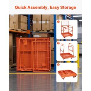 forklift safety cage, 36.2 x 41.1 inch, forklift man basket with 4 wheels, 1200 lbs capacity, heavy duty work platform collapsible lift basket, safety harness, for aerial work lifting loader