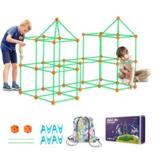 Fort Building Kit for Kids, 140PCS Glow in The Dark STEM Building Toys, Educational Gift for 4 5 6 7 8+ Year Old Boys & Girls Indoor Outdoor Play Tent Construction Toys with 96 Rods and 44 Balls