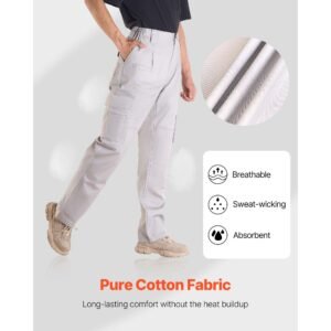 fr pants for men, 9 oz 100% cotton, flame resistant cargo pants with multi pockets and elastic waist, reinforced tear proof stitching, ideal for welding work and casual wear, l size, gray