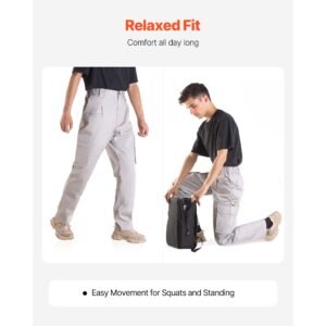 fr pants for men, 9 oz 100% cotton, flame resistant cargo pants with multi pockets and elastic waist, reinforced tear proof stitching, ideal for welding work and casual wear, m size, gray