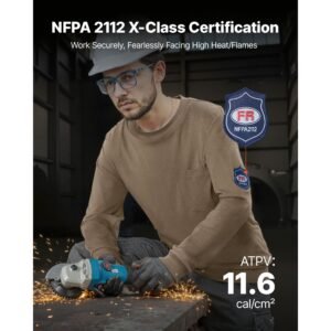 fr shirts, flame resistant long sleeve clothing lightweight 7 oz breathable cotton, men's fire retardant work shirt with pre shrink treatment & pocket, for welders,electricians,gray 2xl