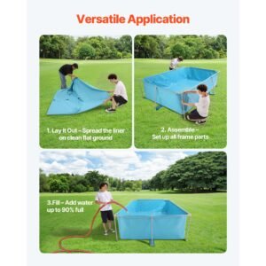 frame above ground swimming pool, 118 x 78 x 30 in rectangular steel metal frame, large rectangle outdoor backyard family pool, easy to assemble rust resistant, 1046 gallon water capacity, blue
