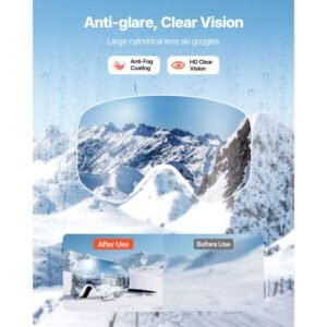 frameless ski goggles, magnet cylindrical lens with pink revo coating, otg anti fog snow goggles for men women youth, tpu frame & ventilation structure, fit for skiing, skating, snowboarding