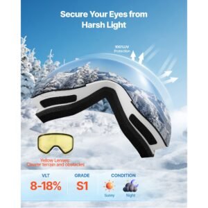 frameless ski goggles, magnet cylindrical lens with pink revo coating, otg anti fog snow goggles for men women youth, tpu frame & ventilation structure, fit for skiing, skating, snowboarding