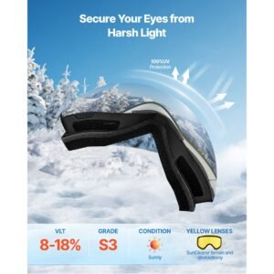 frameless ski goggles, magnet cylindrical lens with silver mirror revo coating, otg anti fog snow goggles for men women, tpu frame & ventilation structure, fit for skiing, skating, snowboarding