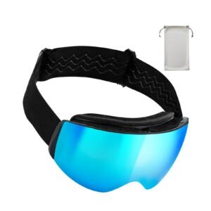 Frameless Ski Goggles, Spherical Lens with Blue Revo Coating, OTG Anti fog Snow Goggles for Men Women Youth, TPU Frame & Ventilation Structure, Suitable for Skiing, Skating, Snowboarding