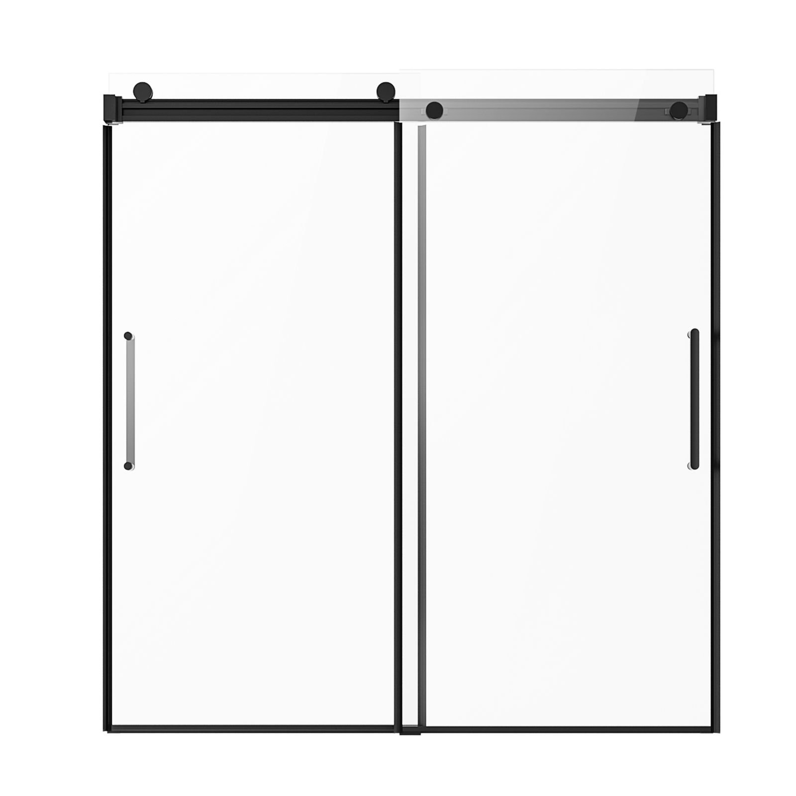frameless sliding bathtub door, 56 60 in.w x 60 in.h, frameless shower glass door, frameless double sliding tub door with 5/16 in clear tempered glass and stainless steel handle, black finish