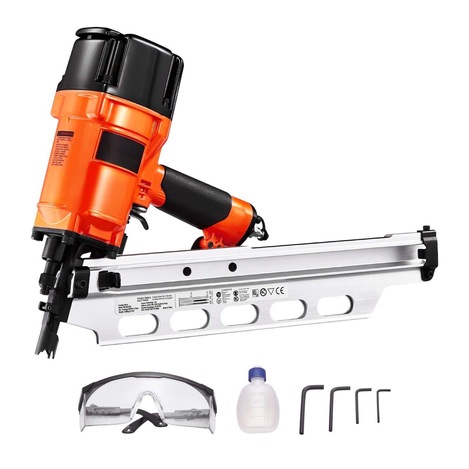 framing nailer, 2" to 3 1/2" 21 degree full round head pneumatic framing nailer with dual trigger modes & tool less depth adjustment, 80 120psi pro air nail gun for framing flooring decking