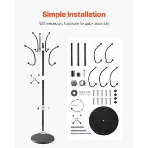 freestanding coat rack, metal coats rack stand with umbrella holder, stable marble base & 14 hooks, hall coat tree for entryway, bedroom, living room, stylish coats hanger for hats, scarves, bag