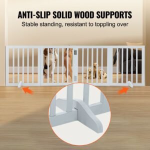 freestanding pet barrier, 24" height x 80.3" width, 4 panel folding dog gate for various openings, expandable and quiet foot supported indoor dog fence, white