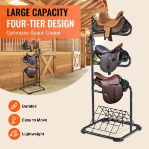 freestanding saddle stand, 30 x 30 x 68.5 in, 3 tiers saddle rack, heavy duty saddle blanket holder with removable & rotating tiers, english & western saddle rack for tack room organization
