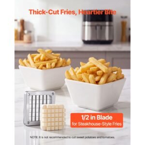 french fry cutter, 1/2" blade commercial vegetable chopper, lever action vegetable dicer with ergonomic handle, stainless steel potato slicer for thick cut fries, onion, carrots, bell pepper