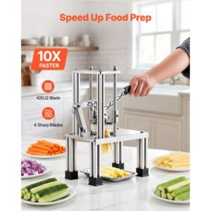 french fry cutter, commercial vegetable chopper with 4 blades (1/4", 3/8", 6 wedge & apple corer), stainless steel potato slicer for fries, onion, carrots, lemon – home & restaurant use