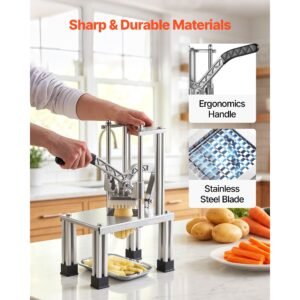 french fry cutter, commercial vegetable chopper with 4 blades (1/4", 3/8", 6 wedge & apple corer), stainless steel potato slicer for fries, onion, carrots, lemon – home & restaurant use