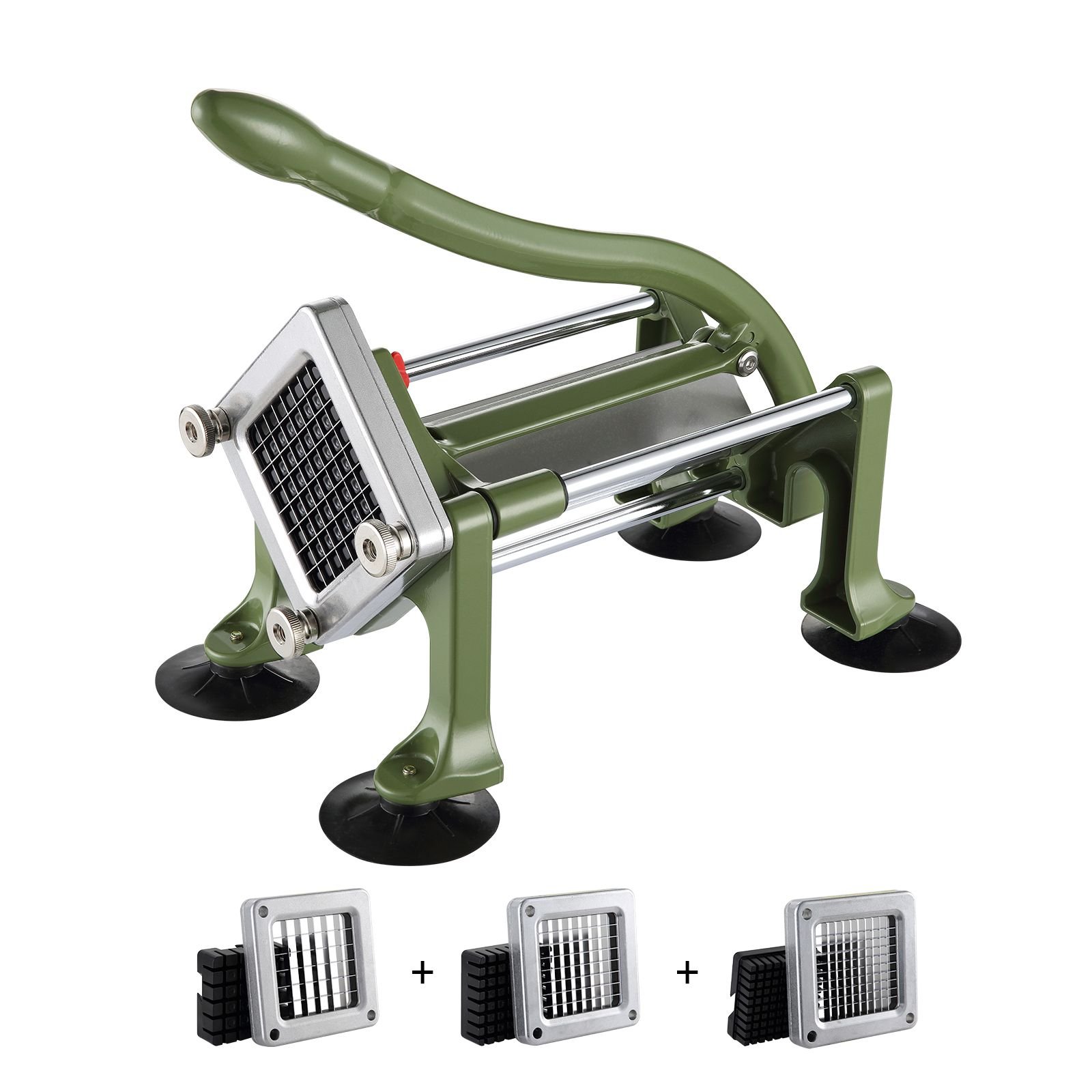 french fry cutter, potato slicer with 1/2" 3/8" 1/4" stainless steel blades, manual potato cutter chopper with suction cups, great for potato, french fries, cucumber, vegetables, carrot