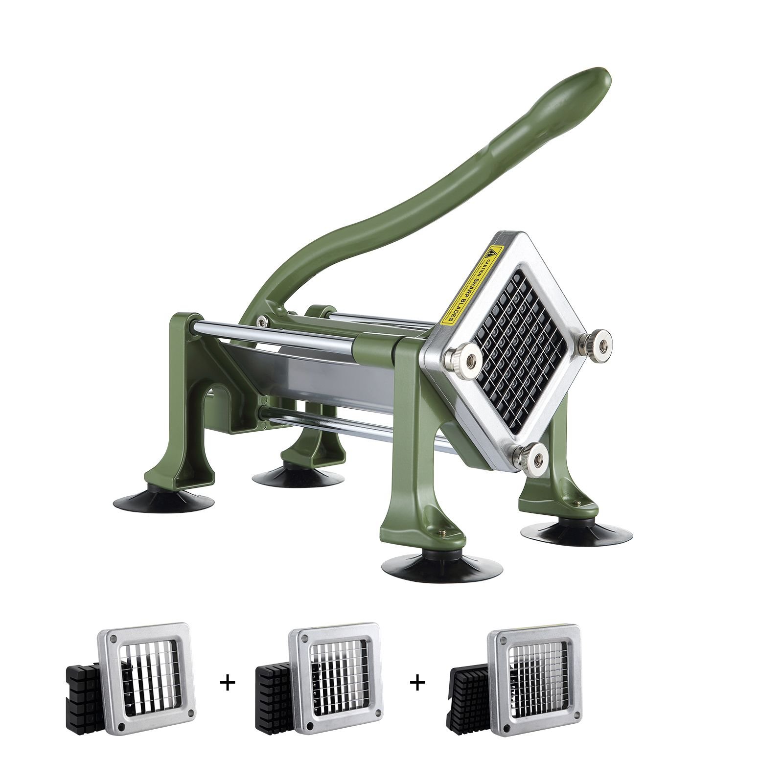 french fry cutter, potato slicer with 1/2 inch and 3/8 inch stainless steel blades, manual potato cutter chopper with suction cups, great for potato, french fries, cucumber, vegetables, carrot