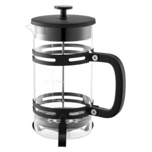 french press coffee maker, 34 ounce 1 liter borosilicate glass coffee press tea maker with stainless steel filter, large glass french presses cold brew for camping travel home kitchen, silver