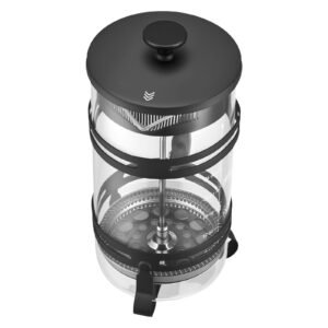 french press coffee maker, 34 ounce 1 liter borosilicate glass coffee press tea maker with stainless steel filter, large glass french presses cold brew for camping travel home kitchen, silver