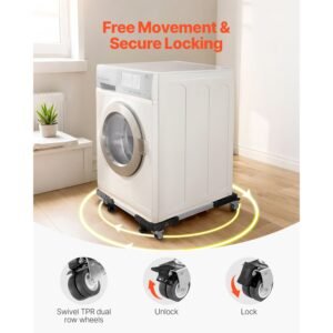 fridge stand mobile base, 1100 lbs load capacity, washing machine stand with 8 locking twin wheels and 4 brakes, 27.5 35.4 inches adjustable furniture dolly for washer, refrigerator and dryer