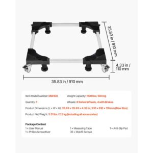 fridge stand mobile base, 1100 lbs load capacity, washing machine stand with 8 locking twin wheels and 4 brakes, 27.5 35.4 inches adjustable furniture dolly for washer, refrigerator and dryer
