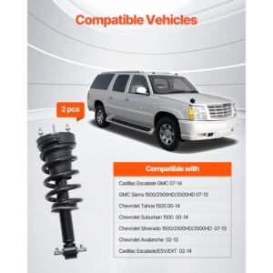 front air shock absorber strut, 2 pcs, compatible with cadillac escalade/esv/ext, gmc sierra, chevrolet avalanche/silverado/suburban/tahoe, replacement for 19300066 22853793 19368455 19368456