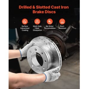 front and rear brake kit compatible with 2002 2006 chevrolet avalanche 2500 (8 stud), 2002 2004 chevrolet silverado 2500 (models w/manual transmission only), drilled & slotted brake rotors