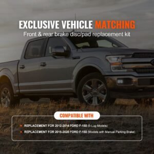 front and rear brake kit compatible with 2012 2020 ford f 150(mpb only), drilled and slotted brake rotors ceramic brake pads replacement, 13.8" front rotors 13.7" rear rotors
