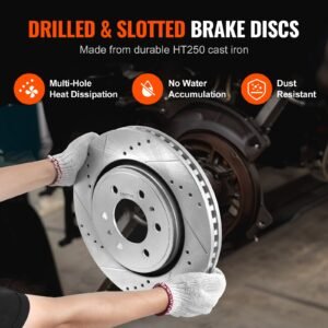 front and rear brake kit compatible with 2012 2020 ford f 150(mpb only), drilled and slotted brake rotors ceramic brake pads replacement, 13.8" front rotors 13.7" rear rotors