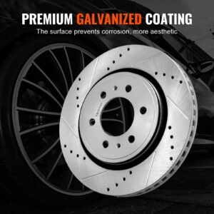 front and rear brake kit compatible with 2012 2020 ford f 150(mpb only), drilled and slotted brake rotors ceramic brake pads replacement, 13.8" front rotors 13.7" rear rotors