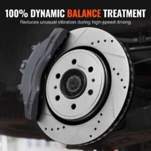 front and rear brake kit compatible with 2012 2020 ford f 150(mpb only), drilled and slotted brake rotors ceramic brake pads replacement, 13.8" front rotors 13.7" rear rotors
