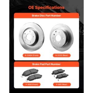 front and rear brake kit compatible with 2013 nissan altima (base, sl, sv & s sedan), 2014 2018 nissan altima, 2019 2023 nissan altima (with manual parking brake), hollow structure front rotors
