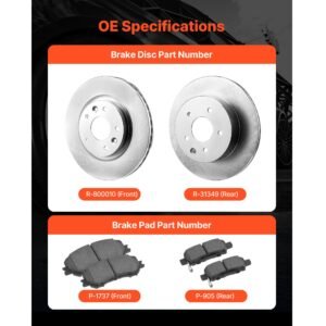 front and rear brake kit compatible with 2014 2015 nissan rogue (2 row seating; 11.65 inch (296mm) front outer diameter), hollow structure brake rotors ceramic brake pads replacement kit