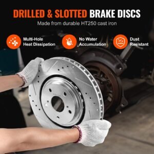front and rear brake kit compatible with toyota sienna, highlander, lexus rx350, rx450h, drilled and slotted brake rotors ceramic brake pads replacement, 12.9" front rotors 12.2" rear rotors