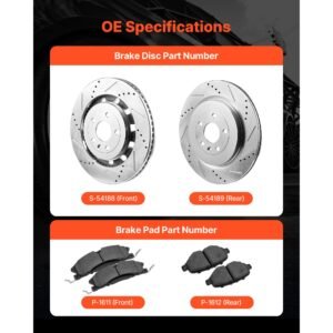 front and rear brake kit fits for 2013 2015 ford explorer (limited, sport, xlt; heavy duty brakes), 2018 ford explorer (limited, platinum, sport, xlt; heavy duty brakes; 2 piston rear caliper)