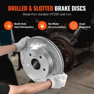 front and rear brake kit for 06 2018 dodge ram 1500, 07 2009 dodge durango chrysler aspen, drilled and slotted brake rotors ceramic brake pads replacement, 13.2" front rotors 13.9" rear rotors