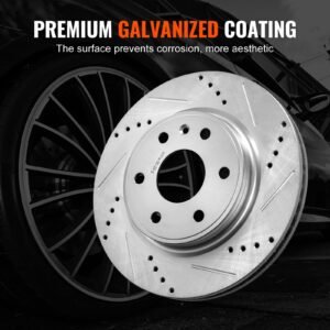 front brake kit compatible with 2007 2017 chevy traverse, buick enclave, gmc acadia, saturn outlook, drilled and slotted brake rotors ceramic brake pads replacement kit, 12.8" front rotors