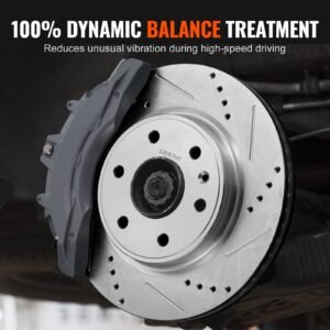 front brake kit compatible with 2007 2017 chevy traverse, buick enclave, gmc acadia, saturn outlook, drilled and slotted brake rotors ceramic brake pads replacement kit, 12.8" front rotors