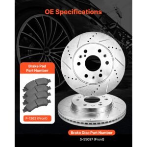 front brake kit compatible with 2008 2016 cadillac escalade/escalade esv, 2017 2020 cadillac escalade/escalade esv (models without brembo brake package), drilled & slotted brake rotors kit