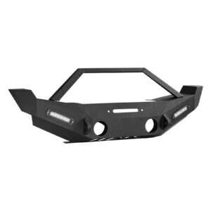 front bumper compatible with 2007 2018 wrangler jk/jku, heavy duty steel front bumper with 2pcs led light bars, winch plate, fog light housing and d ring mounts