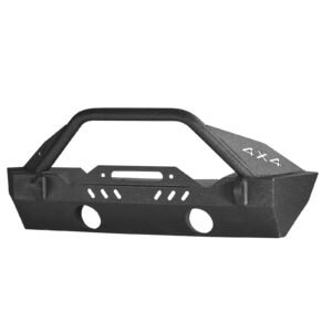 front bumper compatible with 2018 2024 jeep wrangler jl jlu & gladiator jt, heavy duty steel front bumper with winch plate, d ring mounts & fog light housing