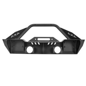 front bumper compatible with 2018 2024 jeep wrangler jl jlu & gladiator jt, heavy duty steel front bumper with winch plate, d ring mounts & fog light housing
