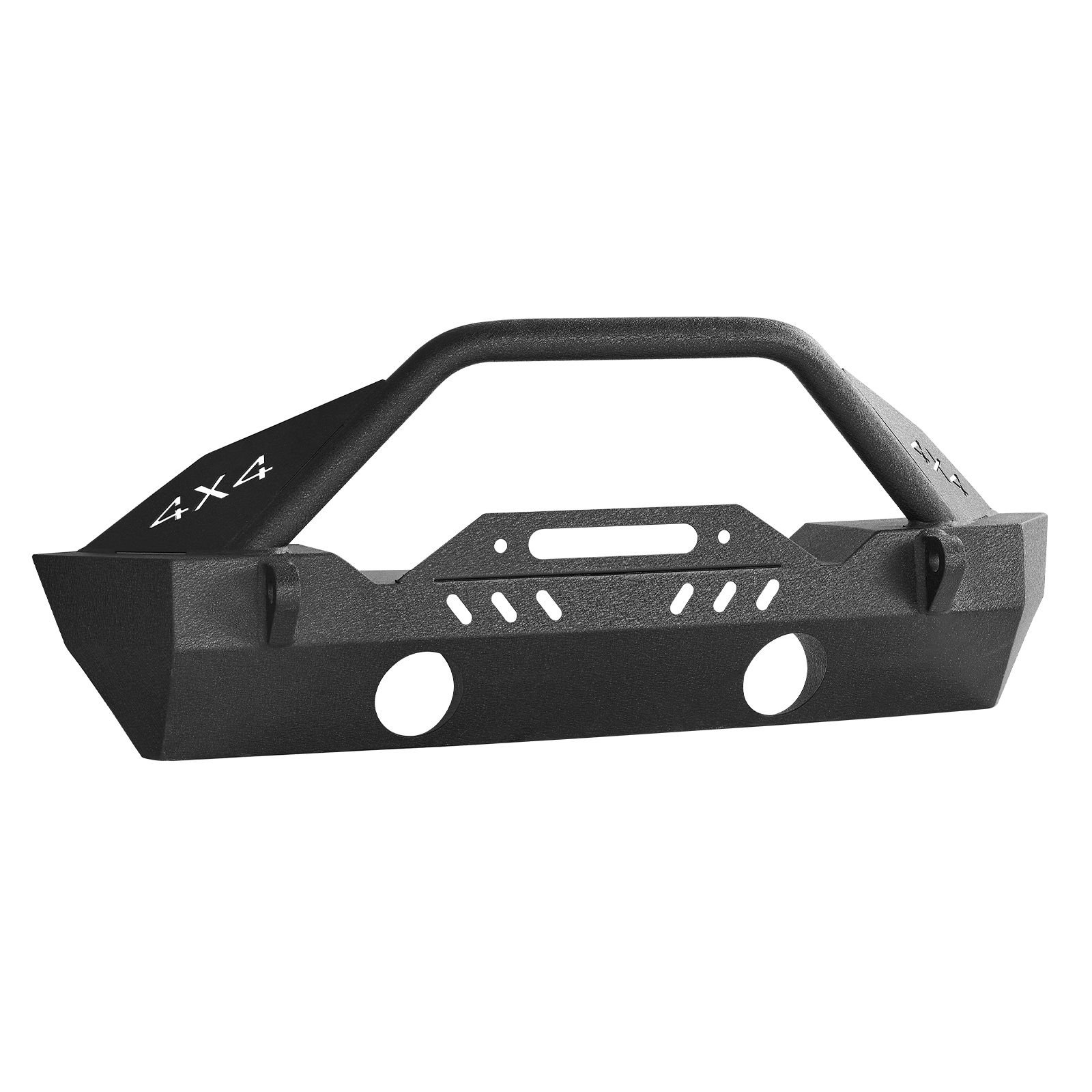 front bumper compatible with 2018 2024 jeep wrangler jl jlu & gladiator jt, heavy duty steel front bumper with winch plate, d ring mounts & fog light housing